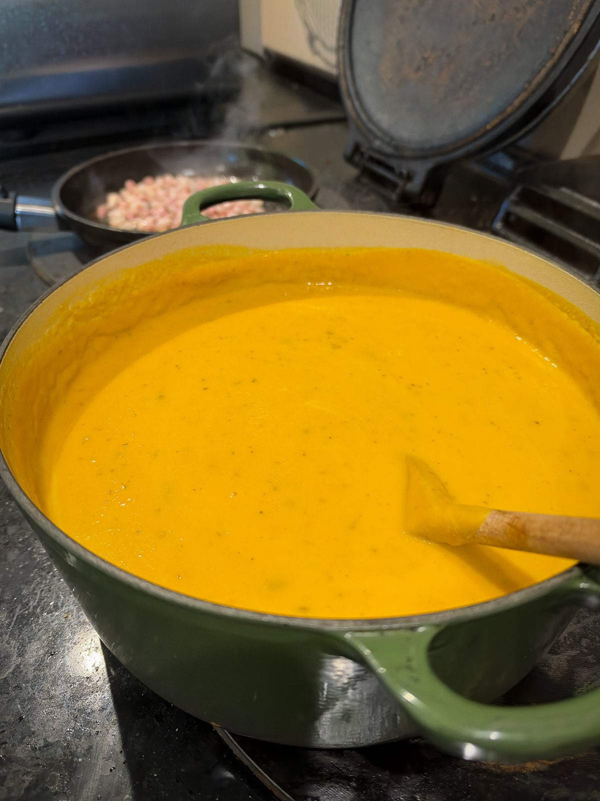 soup and toppings on stove