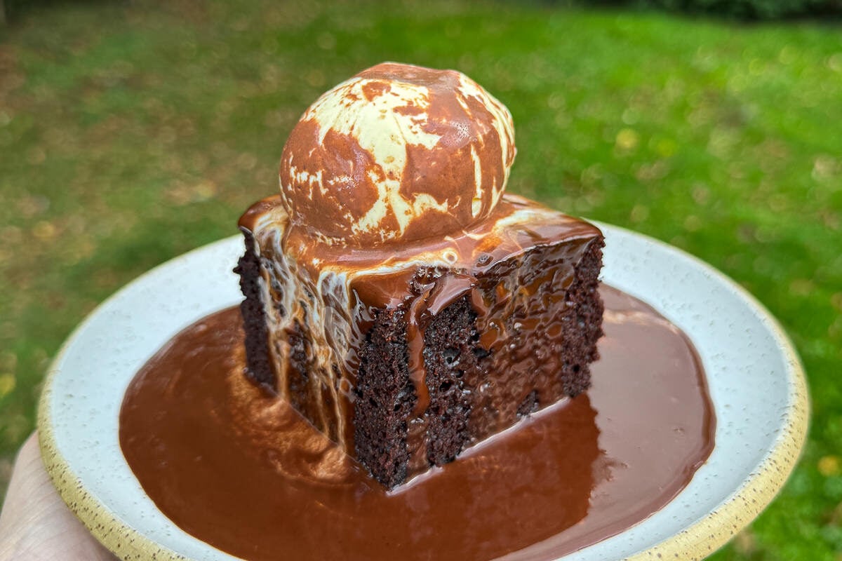 chocolate cake with chocolate sauce
