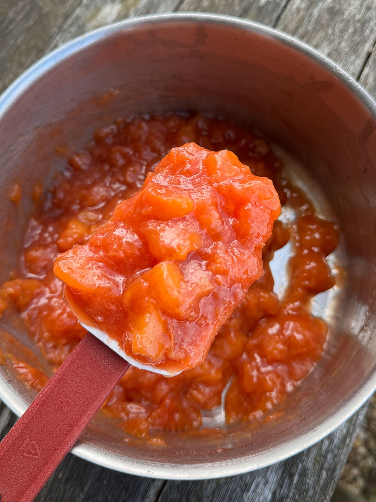 spoonful of chunky peach compote