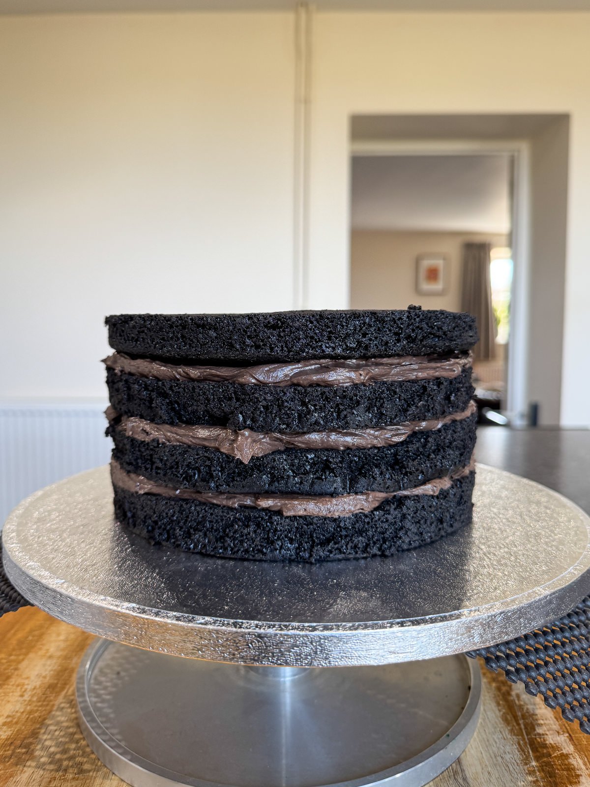 stacking chocolate sponge & frosting