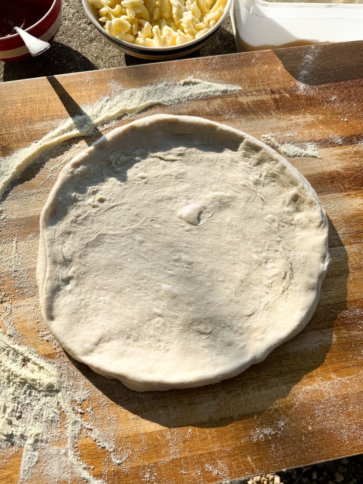 hand stretched pizza dough