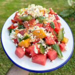 watermelon feta frozen peach salad plate